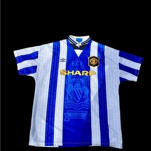Manchester United Blue and White Striped Soccer Jersey